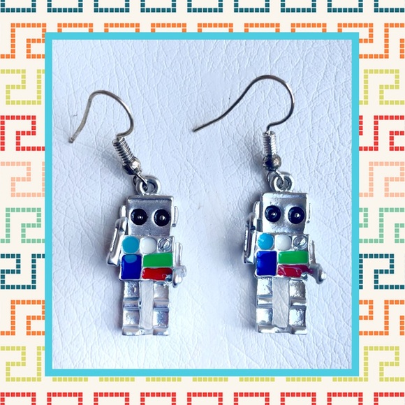 🤖 ROBOT🤖 earrings! Silver and primary colors - Picture 2 of 4